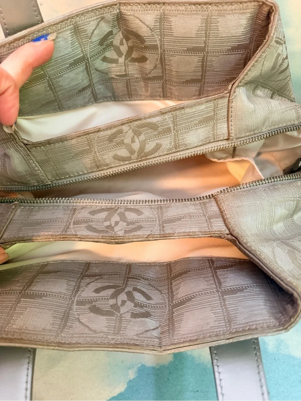 CHANEL gray Jacquard Satchel with silver Top Handles